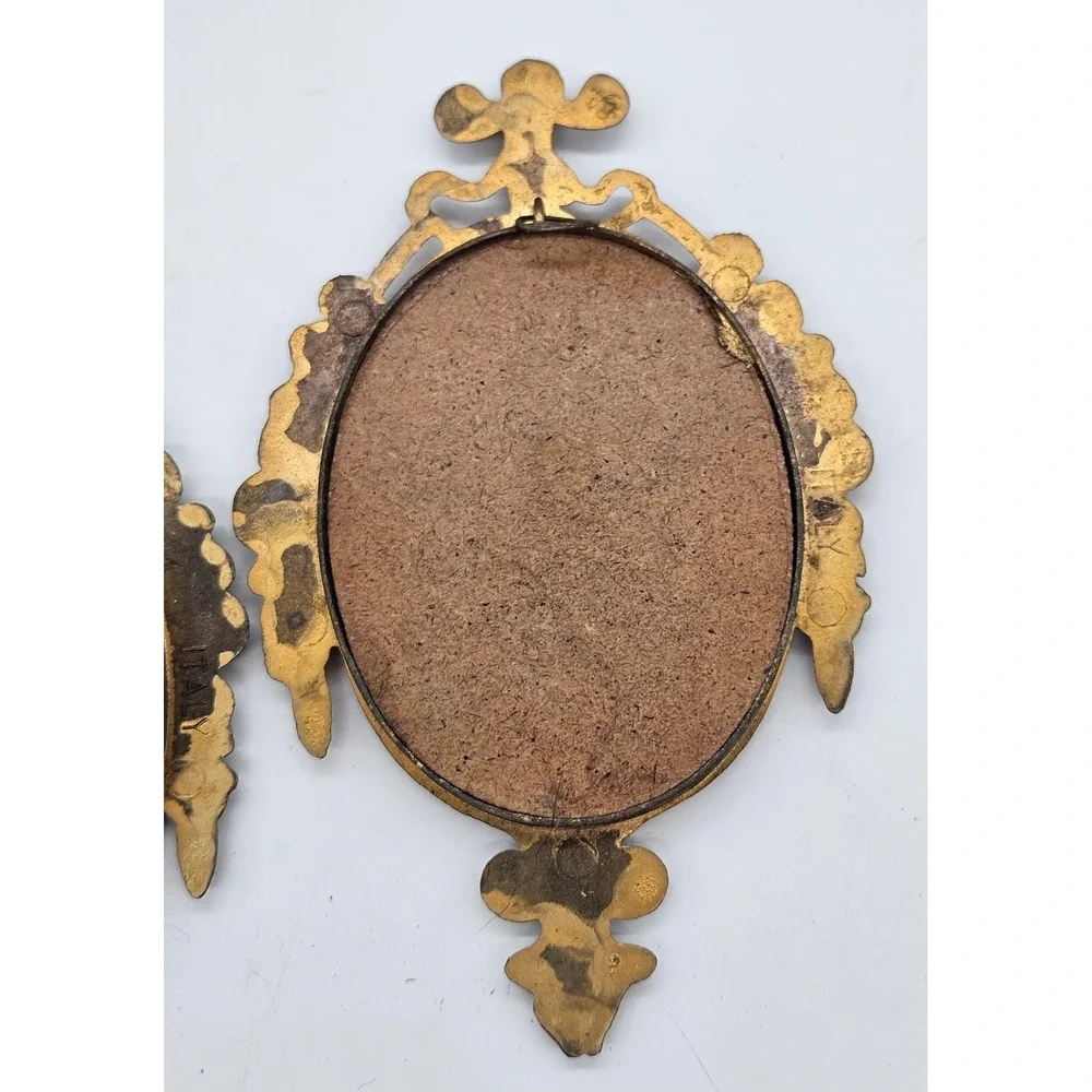 Vintage Ornate Gold Floral Wall Art Set of 2 Oval Frames Pansies Roses 6in